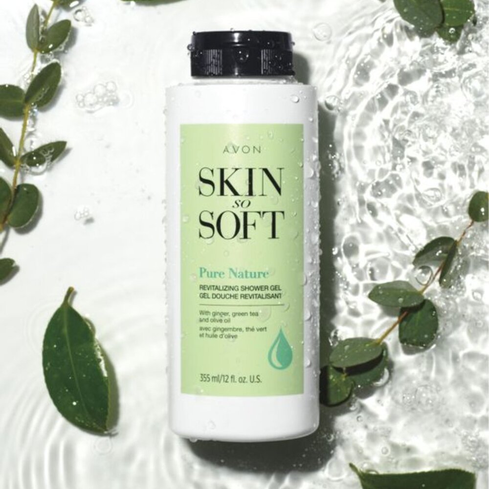 Avon Skin So Soft Pure Nature Revitalizing Shower Gel w Ginger, Green tea, Olive